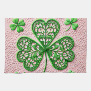 Floral coquette lace shamrock St Patrick's day Tea Towel