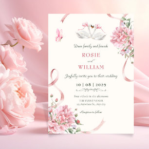 Floral Coquette Pink Bow Vintage Wedding Invitation