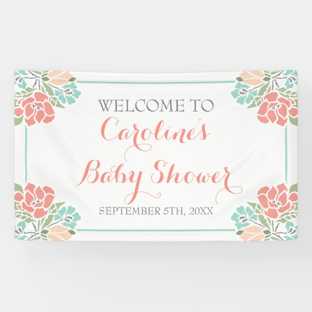 Floral Coral and Teal Baby Shower Banner (Horizontal)