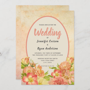 Floral Coral English Garden Country Wedding Invitation