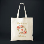Floral Coral Gold Monogram Bridesmaid Tote Bag<br><div class="desc">Watercolor Coral Floral Gold Monogram Bridesmaid Tote Bag</div>