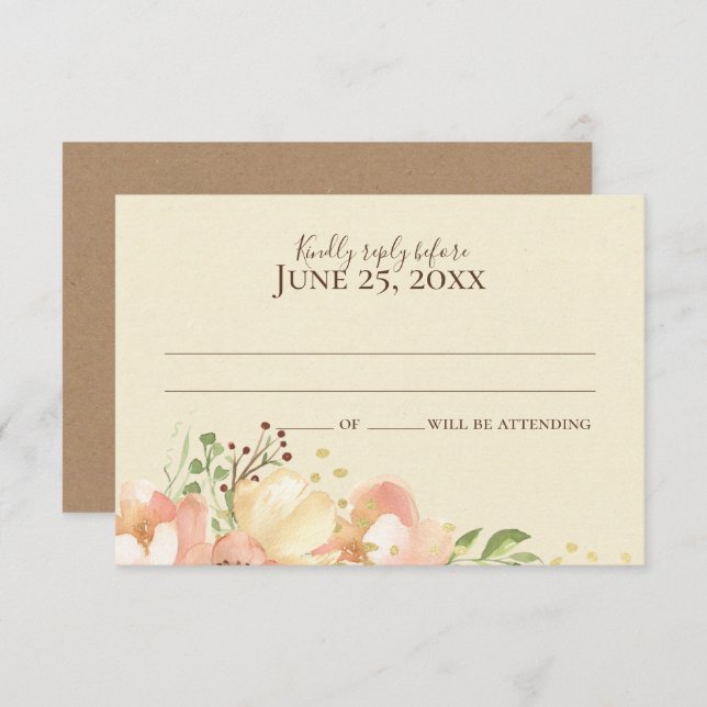 Floral Coral Peach and Apricot Wedding Response Invitation (Front/Back)
