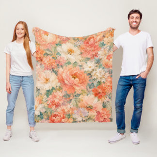 floral Coral Peach Romantic Bloom Home Décor  Fleece Blanket