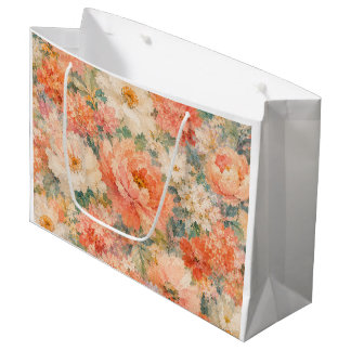 floral Coral Peach Romantic Bloom Home Décor  Large Gift Bag