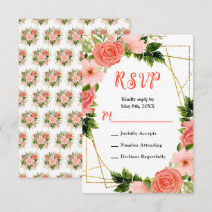 Floral Coral Red Roses with Foliage Wedding RSVP Card