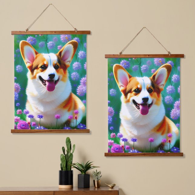 Floral Corgi Hanging Tapestry (Asymmetrical)