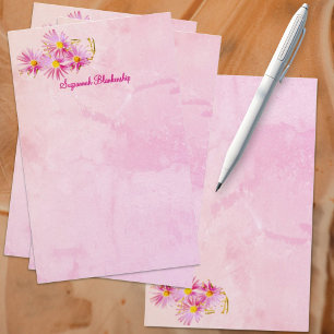 Floral Corner Border Abstract Pink Background Stationery