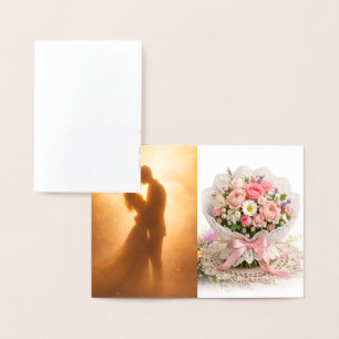 Floral Corner Wedding Napkin Foil Card