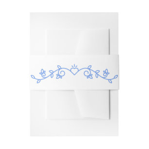 Floral Cornflower Blue White Laurel Flower Wedding Invitation Belly Band