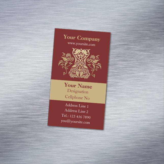 Floral Corset Damask Icon Vertical Magnetic Business Card (In Situ)