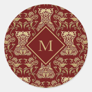 Floral Corset Damask Pattern Classic Round Sticker