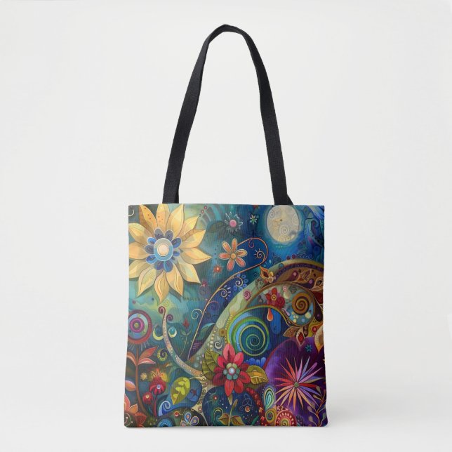 Floral Cosmic Bloom Tote Bag (Front)