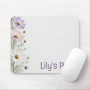 Floral Cosmos Border on White Mouse Pad