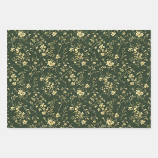 Floral Cottage Core Sage Green Decoupage Wrapping Paper Sheet