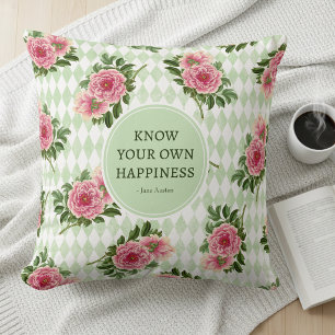 Floral Cottage Sage Green Literary Quote Cushion