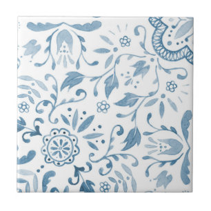 Floral Cottage Vintage Blue Pattern Tile