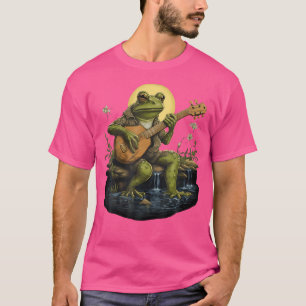 Floral Cottagecore Frog Playing Acoustic Guitar T-Shirt