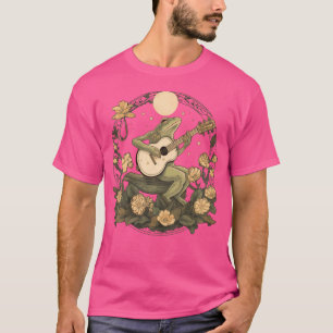 Floral Cottagecore Frog Playing Acoustic Guitar T-Shirt