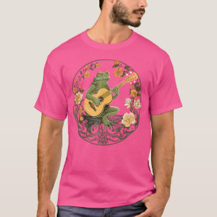 Floral Cottagecore Frog Playing Acoustic Guitar T-Shirt