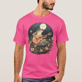 Floral Cottagecore Frog Playing Acoustic Guitar T-Shirt