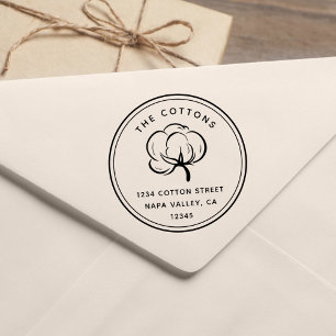 Floral Cotton Boll   Return Address Rubber Stamp