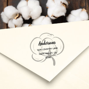 Floral Cotton Boll Return Address Rubber Stamp