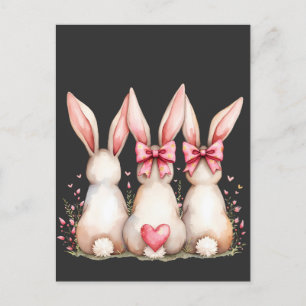 Floral Cottontail Bunny Coquette Bow Rabbit Easter Announcement Postcard