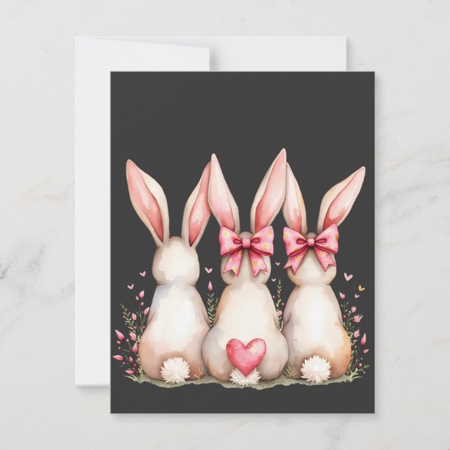 Floral Cottontail Bunny Coquette Bow Rabbit Easter Card (Front)