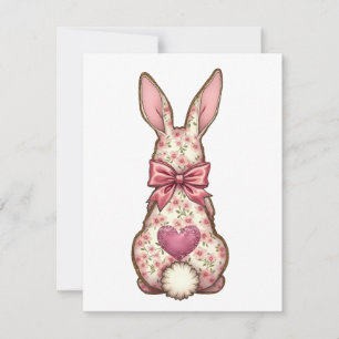 Floral Cottontail Bunny Coquette Bow Rabbit Easter Holiday Card