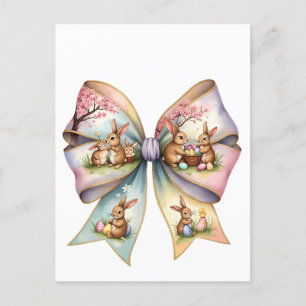 Floral Cottontail Bunny Coquette Bow Rabbit Easter Holiday Postcard