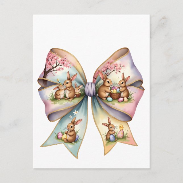 Floral Cottontail Bunny Coquette Bow Rabbit Easter Holiday Postcard (Front)