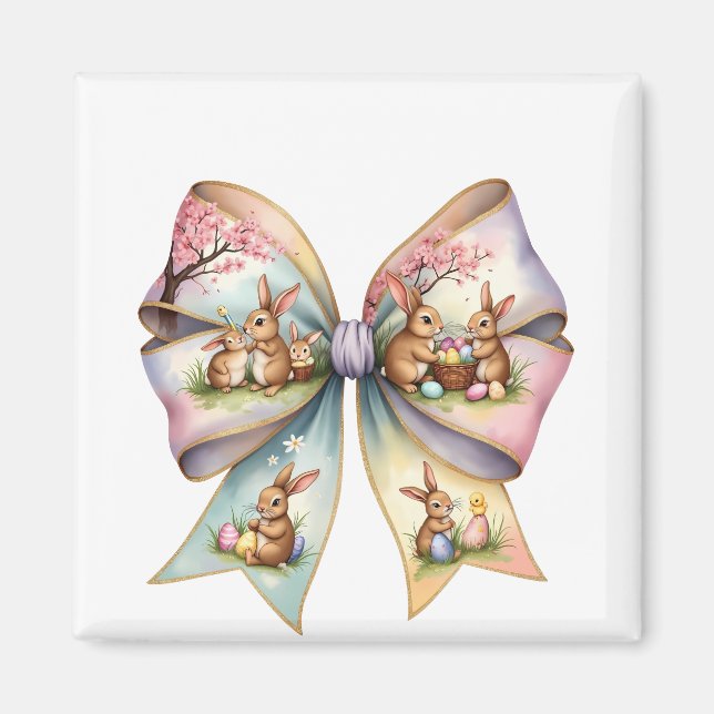 Floral Cottontail Bunny Coquette Bow Rabbit Easter Magnet (Front)