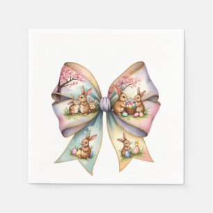 Floral Cottontail Bunny Coquette Bow Rabbit Easter Napkin