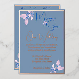 Floral Country Blue Wedding Rose Gold
