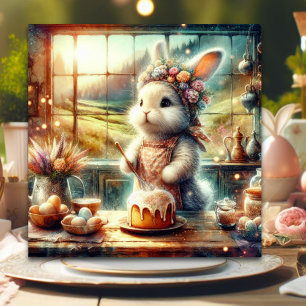 Floral Country Kitchen Cute Bunny Easter  Holiday Card