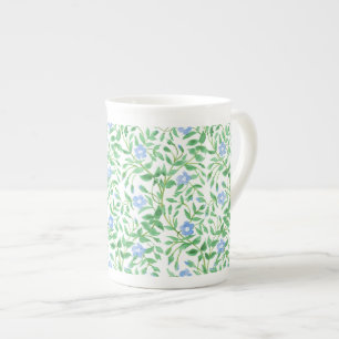 Floral Country-style Blue White Periwinkle Pattern Bone China Mug
