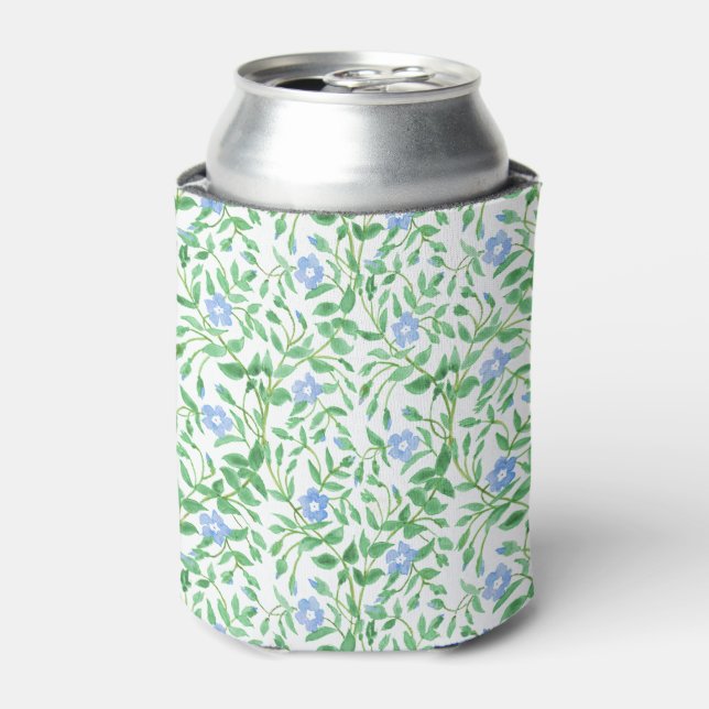 Floral Country-style Blue White Periwinkle Pattern Can Cooler (Can Front)