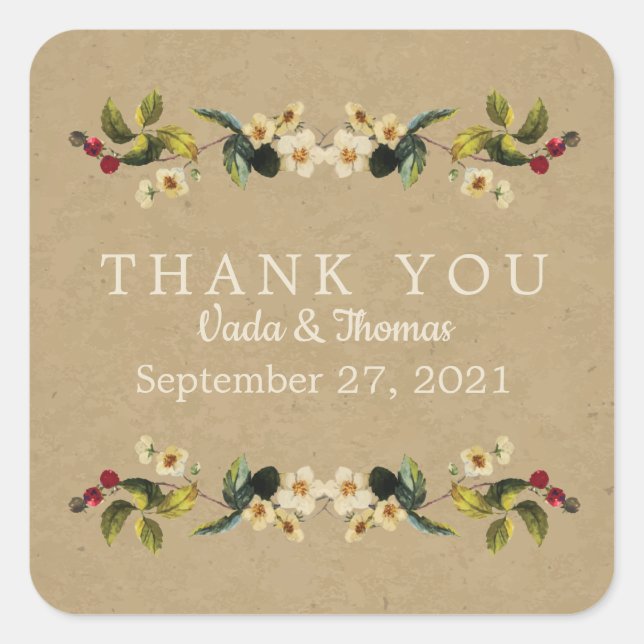 Floral Country Thank You Stickers (Front)