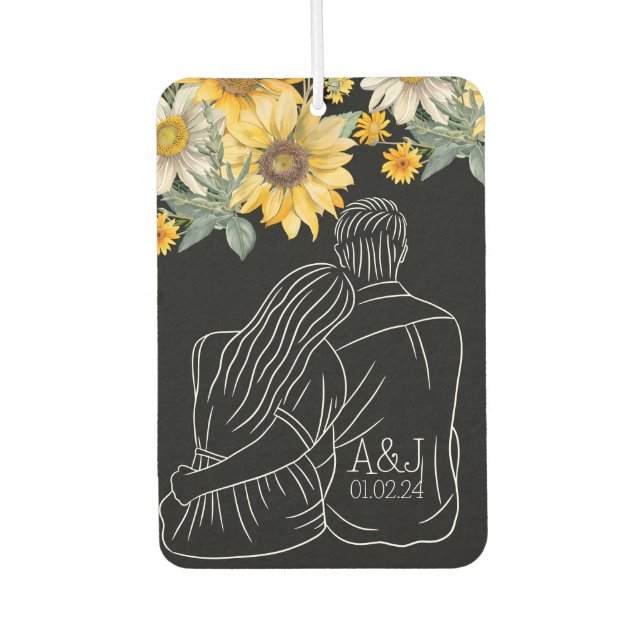 Floral Couple Gift Anniversary Initial Name Car Air Freshener (Front)
