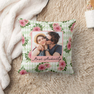 Floral Couple Photo Script Love Quote   Cushion