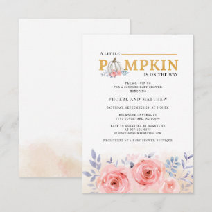 Floral Couples Baby Shower Watercolor Pumpkin Fall Invitation