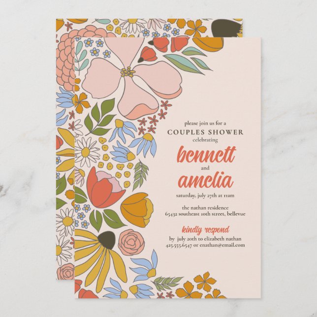 Floral Couples Wedding Bridal Shower  Invitation (Front/Back)