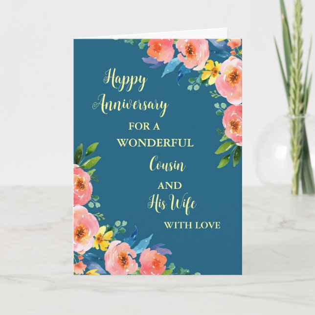 Floral Cousin and His Wife Anniversary Card (Front)