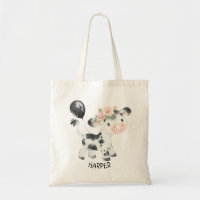 Floral Cow Balloon Personalised Tote Bag