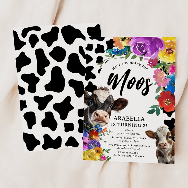 Floral Cow 'Have You Heard the MOOS' Birthday Invitation (Creator Uploaded)