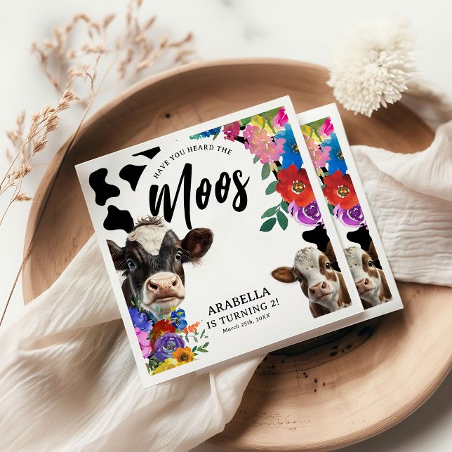 Floral Cow 'Have You Heard the MOOS' Birthday Napkin (Creator Uploaded)