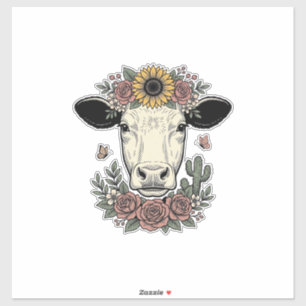Floral Cow Head Vintage Engraving Design_1