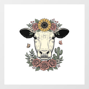 Floral Cow Head Vintage Engraving Design_1