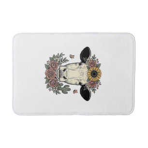 Floral Cow Head Vintage Engraving Design_1 Bath Mat