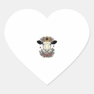 Floral Cow Head Vintage Engraving Design_1 Heart Sticker